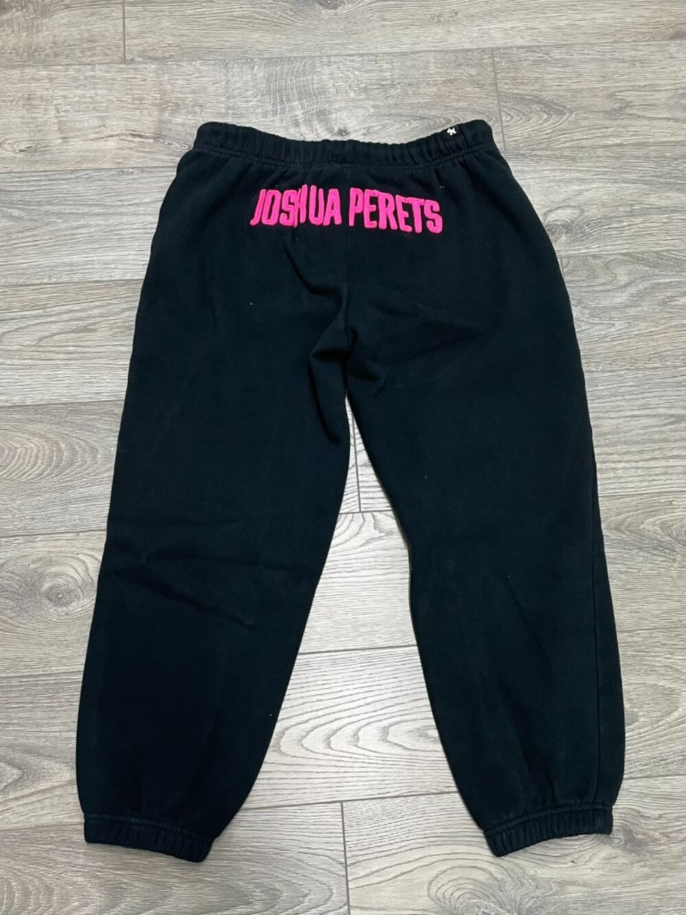 Joshua Perets Vintage Black Sweatpants Pink Spellout Logo Joggers Y2K Size Small